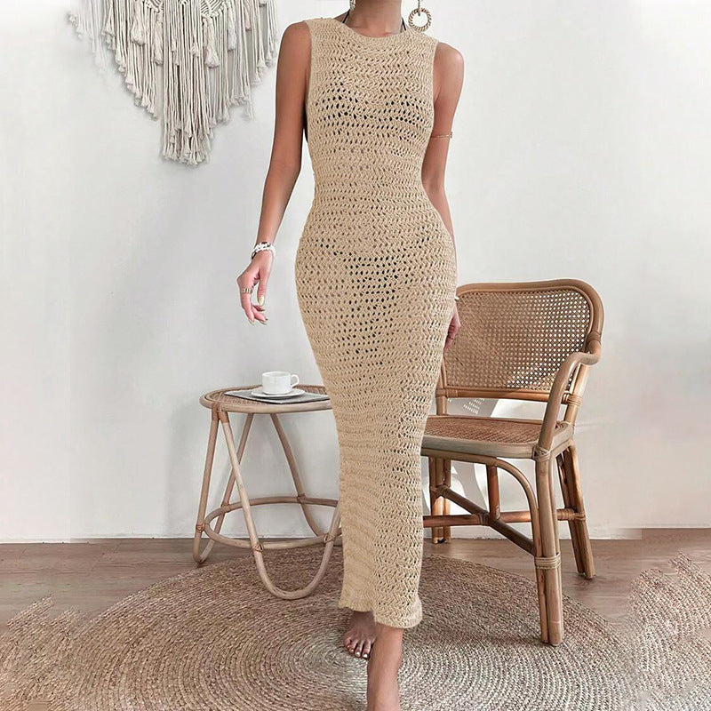 Summer Fashion Backless Sexy Women's Sleeveless Midi Dress Casual