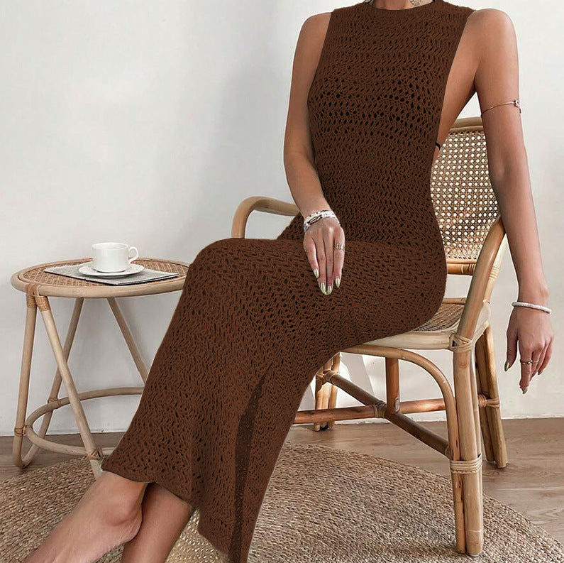 Summer Fashion Backless Sexy Women's Sleeveless Midi Dress Casual