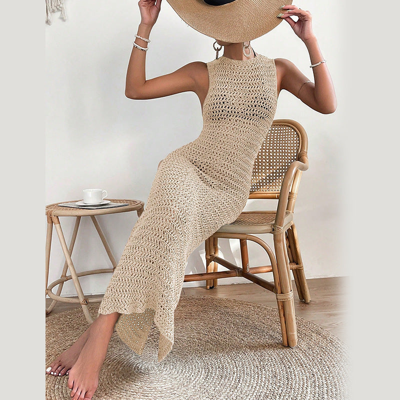 Summer Fashion Backless Sexy Women's Sleeveless Midi Dress Casual