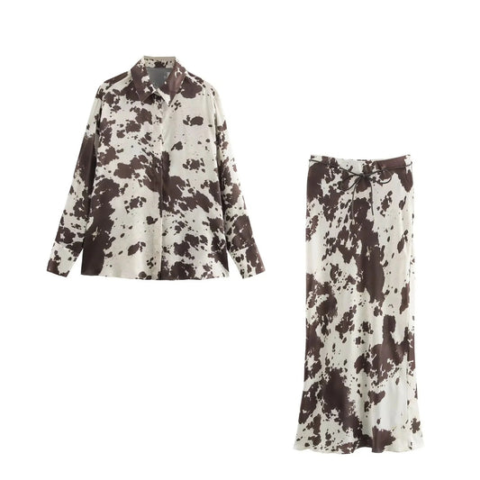 Explosion Animal Print Shirt with Belt Silk Texture Dress Set