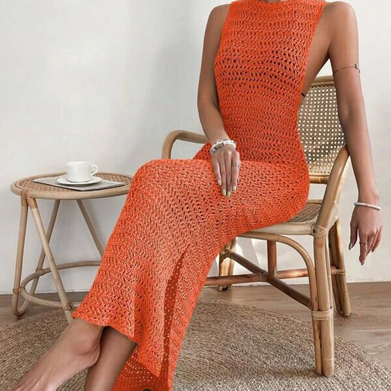 Summer Fashion Backless Sexy Women's Sleeveless Midi Dress Casual